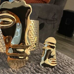 Gold and Silver Abstract Face Sculpture Set
